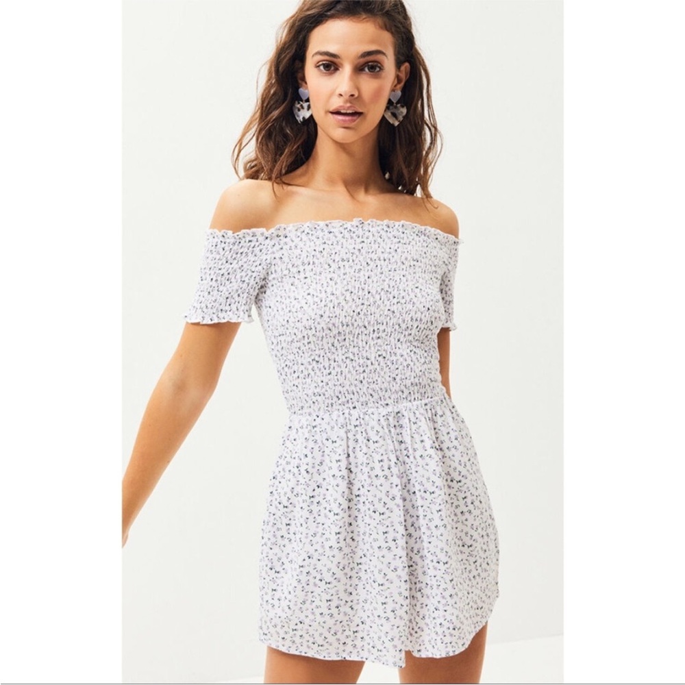 White Pleated Off-Shoulder Romper
